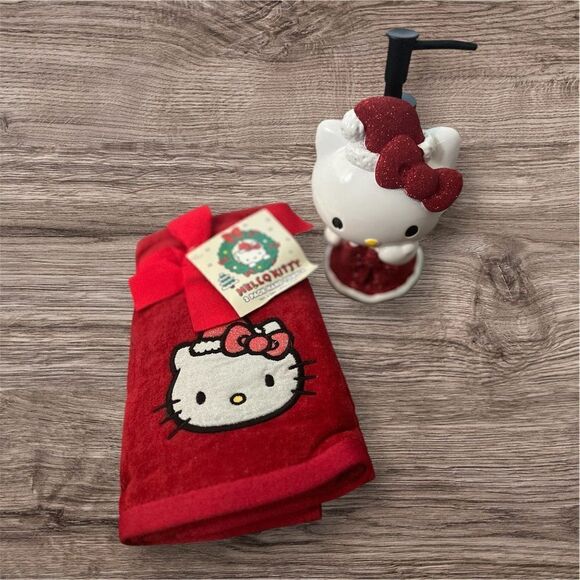Hello Kitty Other - Hello Kitty Christmas Soap Dispenser and Towel Set